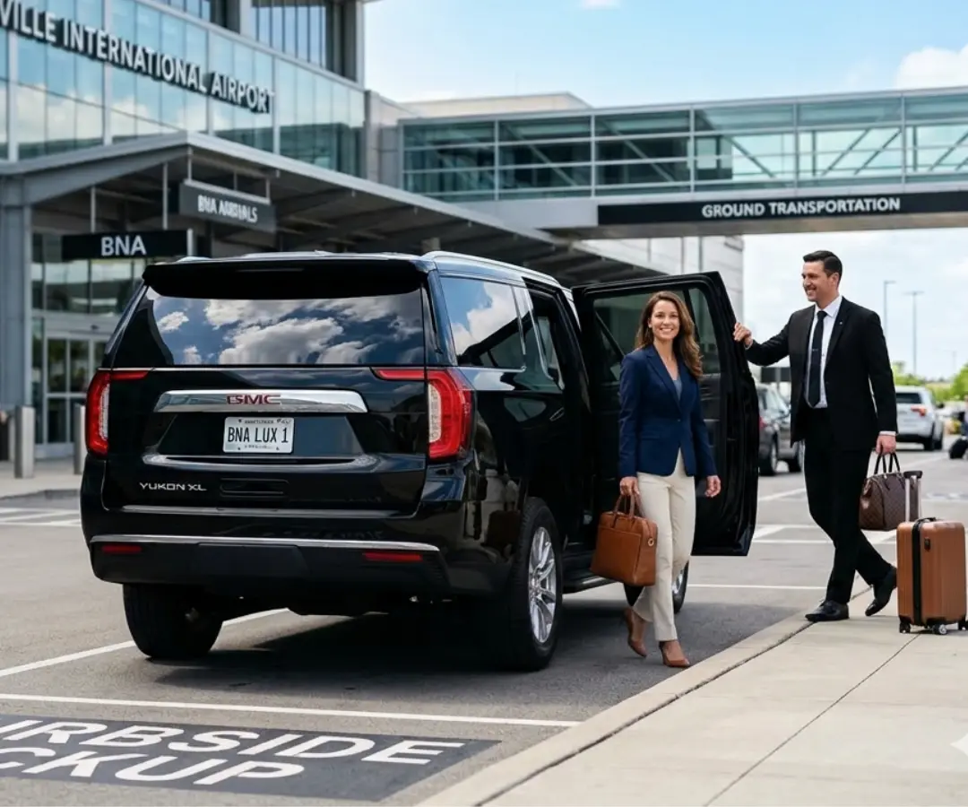 Luxury airport transportation in Nashville with black SUV at BNA airport