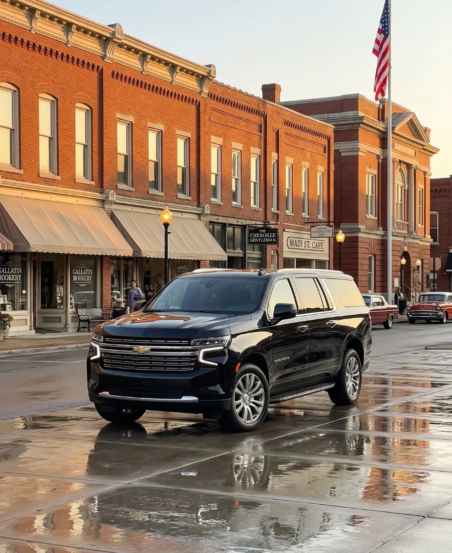 Gallatin car service luxury SUV on the historic downtown square in Gallatin, TN