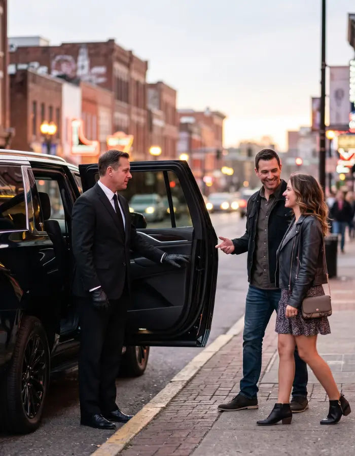 Black Cadillac Escalade ready for a Bridgestone Arena car service pickup in Nashville