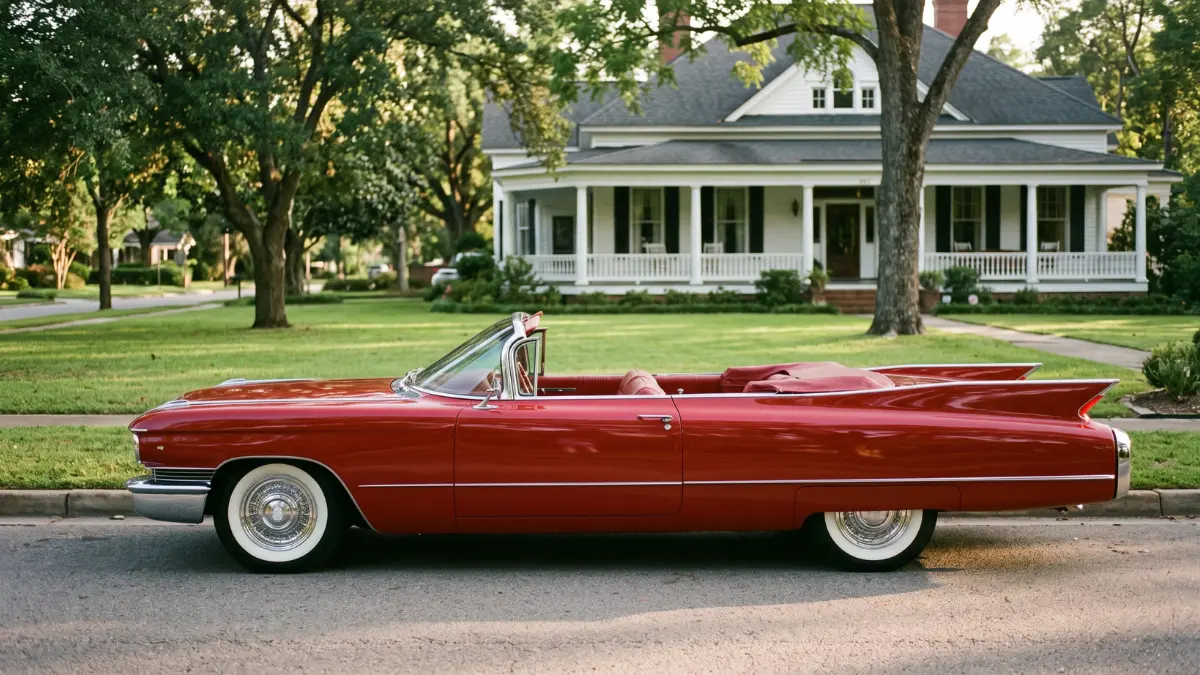 Foxy Roxy, a red 1960 Cadillac convertible for classic car rental Nashville weddings
